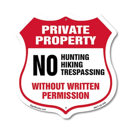 Signmission Private Property Shield Sign No Hunting, 18 Inch X 18 Inch, Plastic Sign SHI-P-18-445