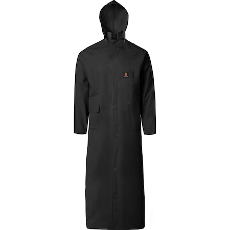 Ironwear 60" PVC/Poly Flame Retardant Raincoat with Corduroy Collar, Black, 6X-Large 9221-BFR-6XL