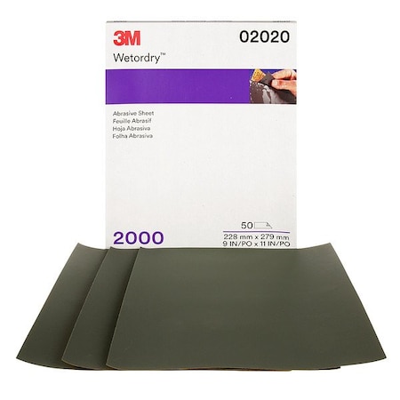 3M Sanding Sheet, 11 inL, 9 inW, J2000 G, PK250 02020