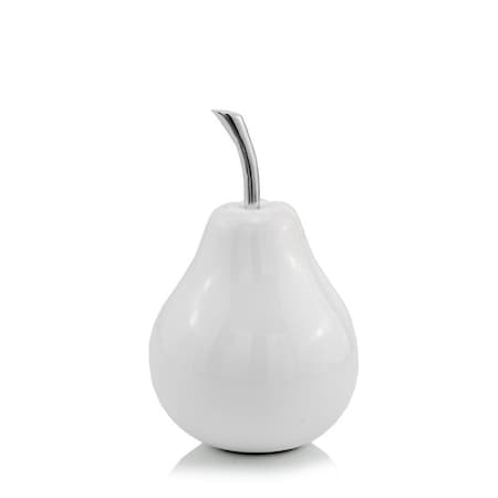 Homeroots 7" White Aluminum Decorative Pear Tabletop Sculpture 383765
