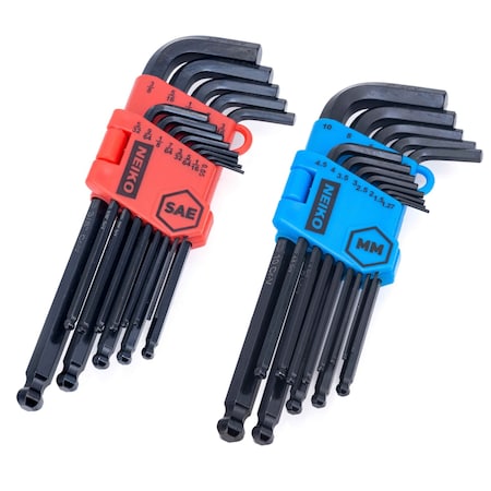 Neiko Metric and Standard Allen Wrench Set, 26 Piece Ball End Hex Key Set 01103A
