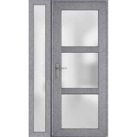 Vdomdoors Front Exterior Prehung FiberGlass Door Frosted Glass / Manux 8552 Grey Ash / Sidelight and Transom MANUX8552EXD-SS-W36+12 x H80+14-LH