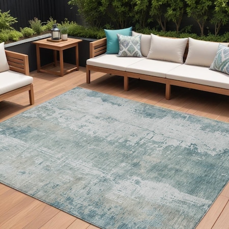Homeroots 9' X 12' Turquoise And Ivory Abstract Washable Indoor Outdoor Area Rug 616206