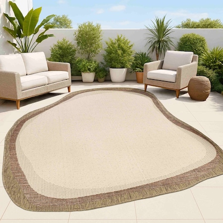 Jonathan Y Wyatt Modern Rustic Abstract Beige/Brown 4 ft. x 6 ft. Indoor/Outdoor Shaped Area Rug SHP200B-4
