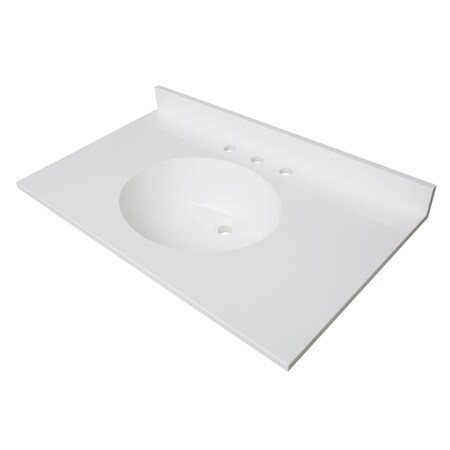Kingston Brass 37" x 22" Solid Surface Vanity Top with Oval Sink, 8" Faucet Drillings, Glossy White KVPB3722A38