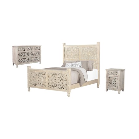Homeroots Three Piece White Solid Wood Bedroom Set 636271