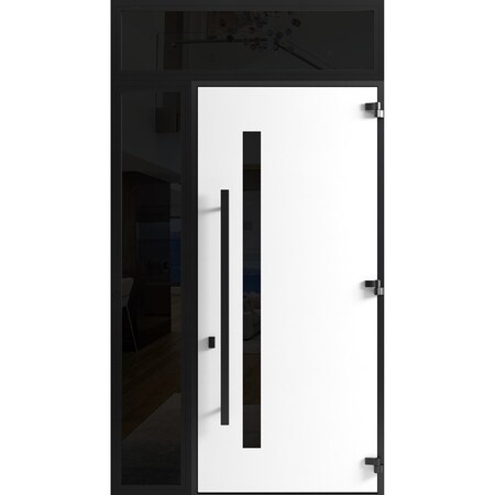 Vdomdoors Front Exterior Prehung Steel Door Ronex0144 Grey 96 Sidelight and Transom Window Sidelite Entry RONEX0144EXD-GRE-W36+12xH96+16-LH-I