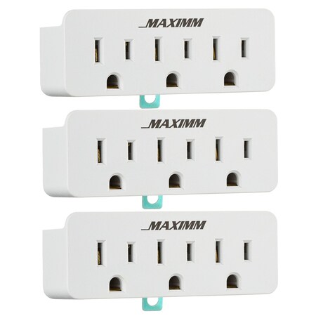 Maximm 2-Prong to 3-Prong Grounding Outlet Adapter Converter, 3PK, White, 3PK LA12-WH-3PK