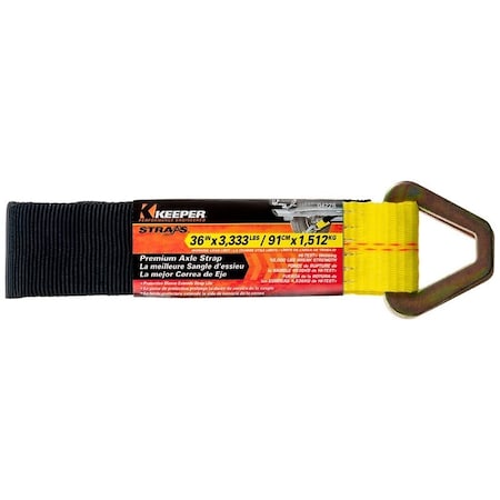 Keeper Axle Strap with D-Ring, 2 in W, 36 in L, Polyester, Yellow, 3333 lb Working Load 04228