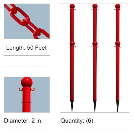 Mr. Chain Red Light Duty Ground Poles and Chain Kit 70305-6