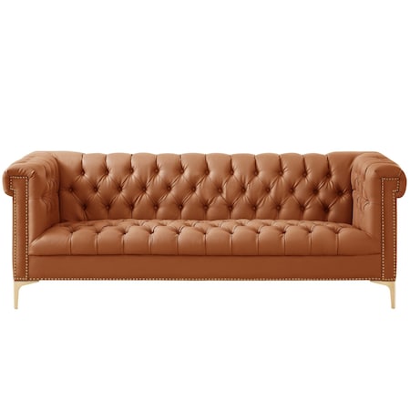 Homeroots 85" Camel Faux Leather Manufactured Wood Sofa 543961