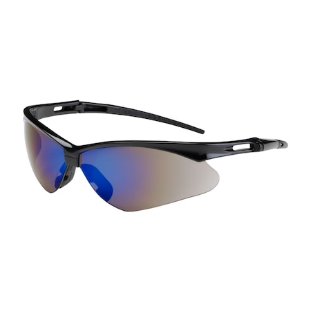 Bouton Optical Semi-Rimless Safety Glasses with Black Frame, Blue Mirror Lens and Anti-Scratch Coating 250-AN-10115