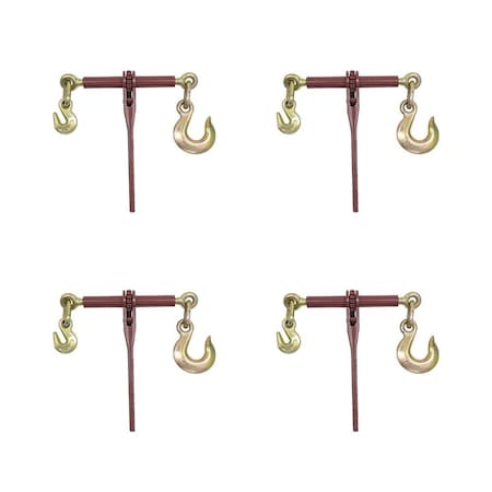 Mytee Products 5/16in-3/8in Ratchet Binder w/Grab Hook, 1/2in Slip Hook on Other, 6600 lbs WLL, 4PK CBRS38-SHx4