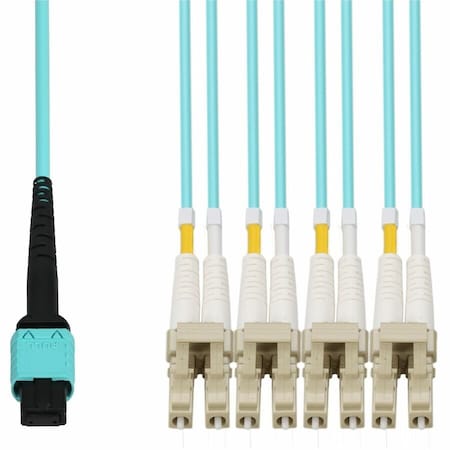 Add-On 25M MPO/UPC TO 2XLC/UPC DUPLEX AQUA OM4 OFNR (RISER-RATED) 4-STRAND FIBER FANOUT ADD-MPO-2LC25M5OM4
