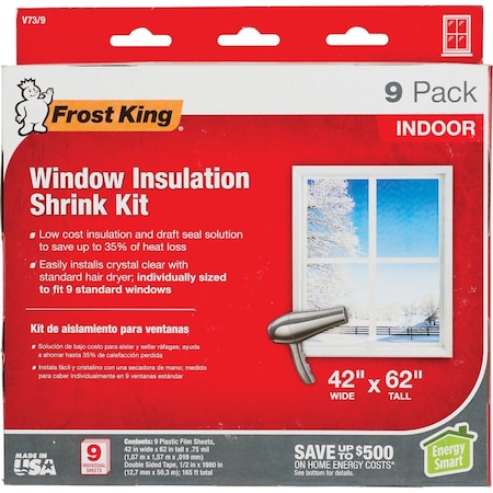 Frost King 42'' x 62'' Indoor Shrink Film Window Kit, 9PK V73/9H