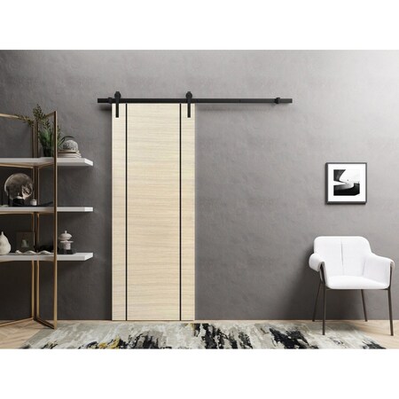 Sartodoors Sliding Barn Door with Hardware, Planum 0017 Natural Veneer and Aluminum Strips, 6.6FT Rail Hangers PLANUM0017BD-B-SHP-2484