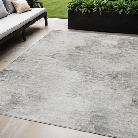 Homeroots 5' X 8' Silver Gray And Ivory Abstract Washable Indoor Outdoor Area Rug 577626