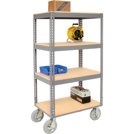 Global Industrial Boltless Shelf Truck, 4 Shelves, Pneumatic Casters, 36"L x 18"W x 68"H, Gray 585412