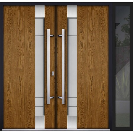 Vdomdoors Steel Double Doors Deux 1713 Natural Oak Stainless Inserts Single Modern Painted DEUX1713DEXD-OAKB-RH-W72 x H80
