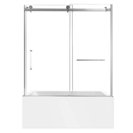 Kingston Brass 60" Acrylic Anti-Skid Alcove Right-Hand Drain Tub with Left Sliding Tub Door, White/Brushed Nickel KVTAP6032R22C8