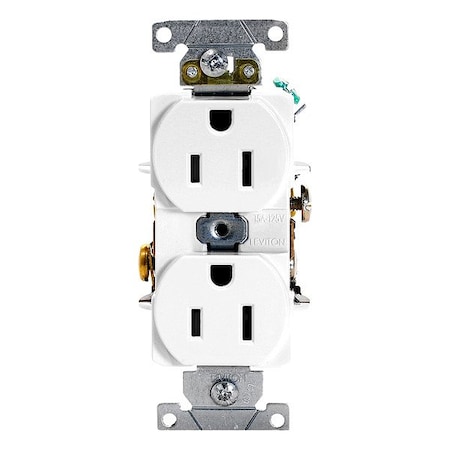 Leviton Duplex Receptacle Outlet, 15A, White, 125V 5252-W