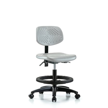 Blue Ridge Ergonomics Polyurethane Chair - Medium Bench Height with Black Foot Ring & Casters in Gray Polyurethane PMBCH-RG-T0-A0-BF-RC-GRY