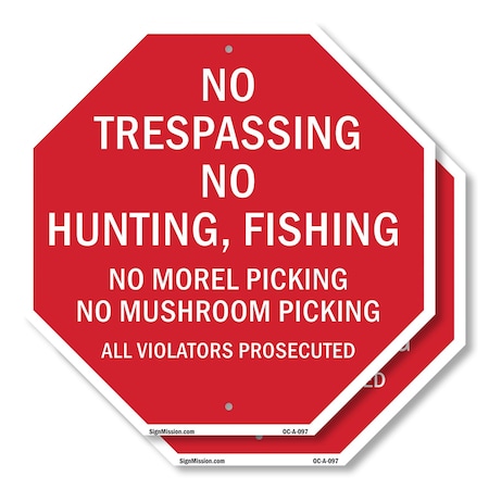 Signmission No Trespassing No Hunting, Fishing, 10 inch X 10 inch, Aluminum Metal Signs, 2PK OC-A-2PACK-10-97
