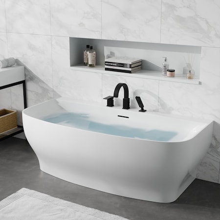 Anzzi Freestanding Tub, 64.9 in L, 30.7 in W, Matte Black, Acrylic, Center FT-AZ112-473MB