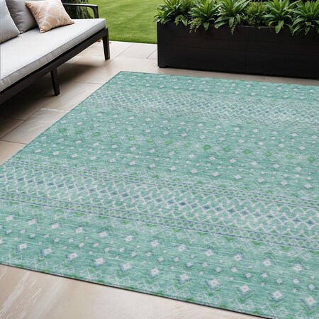 Homeroots 5' X 8' Aqua Teal Blue And Ivory Tribal Washable Indoor Outdoor Area Rug 582603