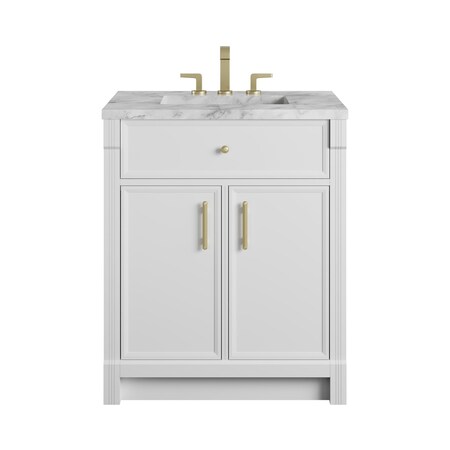 James Martin Vanities Bellshire 30" Single Vanity, Bright White w/ 3 CM Carrara Marble Top 660-V30-BW-3CAR
