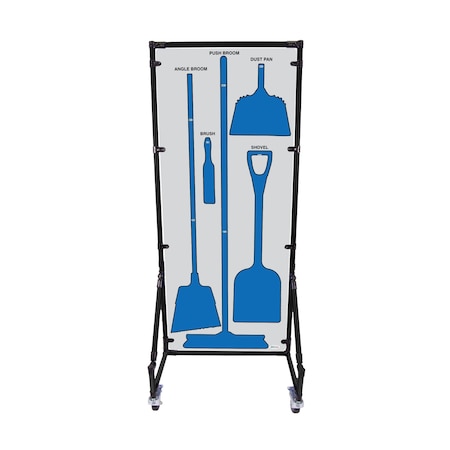 5S Supplies Housekeeping Shadow Board Broom Station V17, Gray / Blue, BO, No Text HSB-V17-GRAY/BLUE-BO-NO TEXT