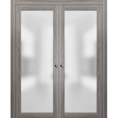 Sartodoors Modern Double Pocket 36x84 Planum 2102 Ginger Ash Pocket Frame Trims Pulls Rail Frosted | PLANUM2102DP-GA-3684