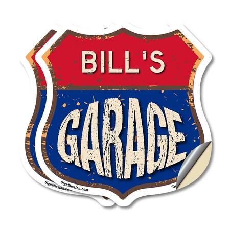 Signmission Bill's Garage, 18 inch X 18 inch, Vinyl Decal, 2PK SHI-D-2PACK-18-383-BILL