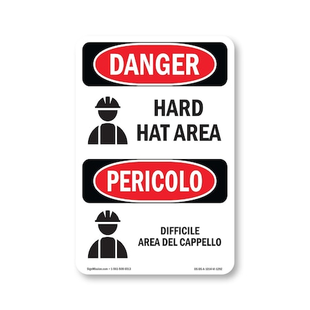 Signmission OSHA Danger Sign, Hard Hat Area Bilingual, 14in X 10in Aluminum, OS-DS-A-1014-VI-1292 OS-DS-A-1014-VI-1292