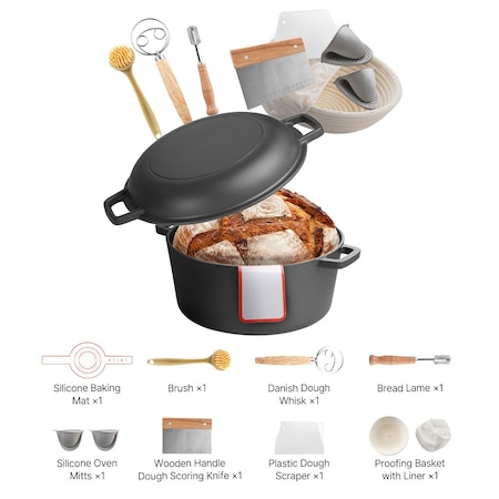 Vevor Enameled Cast Iron Dutch Oven Heavy-Duty Cookware with Lid Handles 3.5 Qt Black HE726