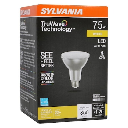 Sylvania Natural LED Bulb, PAR30LN Lamp, 75 W Equivalent, E26 Medium Lamp Base, Dimmable, Silver 40912