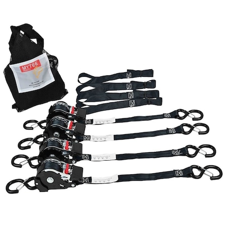 Mytee Products 1inx12ft Retractable Ratchet Tie-Down Straps Kit w/ S hooks & Soft Loop Handle Bar. RS112R-KIT