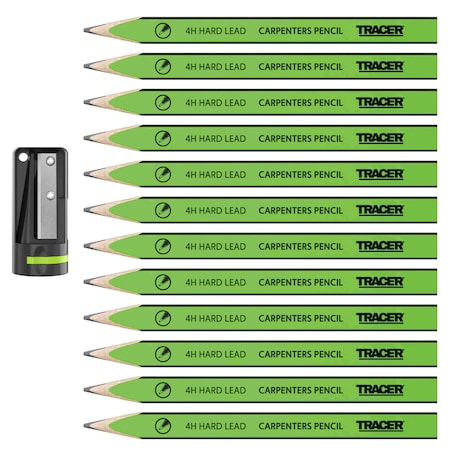 Tracer 4H Carpenters Pencils, Hard Lead, c/w Sharpener, 10PK ACP1