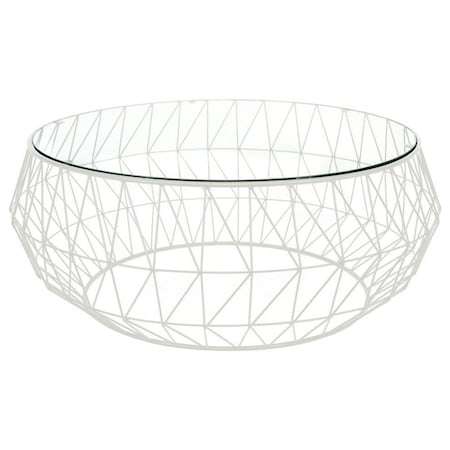 Leisuremod Malibu Modern Round Glass Top Coffee Table with Metal Base, White MD39W