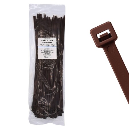 Cable Ties Unlimited Cable Tie, 14 in L, 50 lb Strength, 4 in Max Bundle Dia, Nylon 6/6, Brown 100PK C14-50-Brown