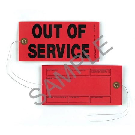 Jj Keller Tag, Out Of Service, Synthetic, 6 1/4 in H x 3 1/8 in W, Red, Rectangle, 50 PK 13352