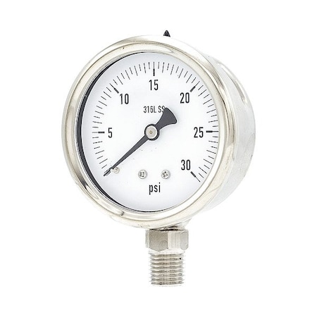 Zoro Select Pressure Gauge, 1/4 in NPT, Bottom Location PRO-301D-254C