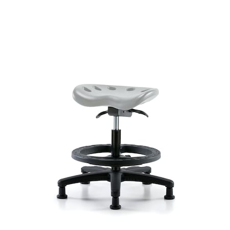 Blue Ridge Ergonomics Poly Tractor Sit-Stand Stool-Medium Bench Ht with Black Foot Ring & Stationary Glides in Gray Poly PTMBSO-RG-BF-RG-GRY
