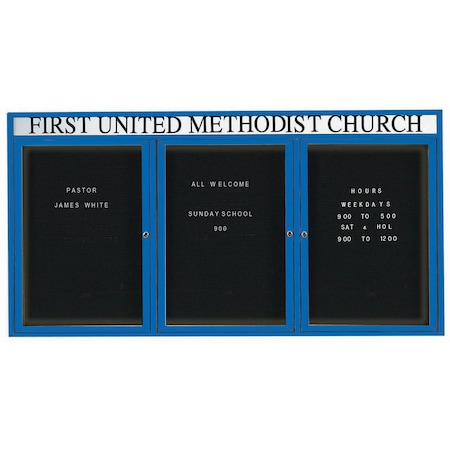 Aarco Illuminated Enclosed Letter Board Directory w/ Powder Coated Blue Al Frame and Header, 48''Hx96''W ADC4896-3HIB