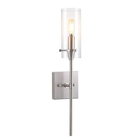 Jonathan Y Cato 4.5" 1-Light Bohemian Farmhouse Iron/Glass LED Vanity, Nickel/Clear JYL7805B