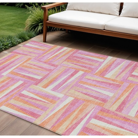 Homeroots 8' X 10' Blush Ivory And Orange Geometric Washable Indoor Outdoor Area Rug 598247
