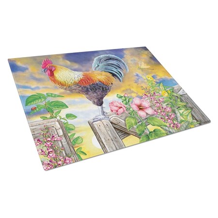 Carolines Treasures Rooster Barnyard Morning Glass Cutting Board - Large PRS4063LCB