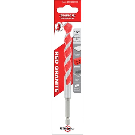 Diablo SPEEDemon 1/2'' x 6'' Red Granite Carbide Rotary Hammer Drill Bit DMARG1150