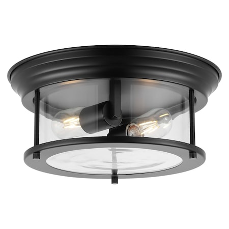Jonathan Y Lauren 13.25" 2-Light Metal/Glass LED Flush Mount, Black JYL7446D