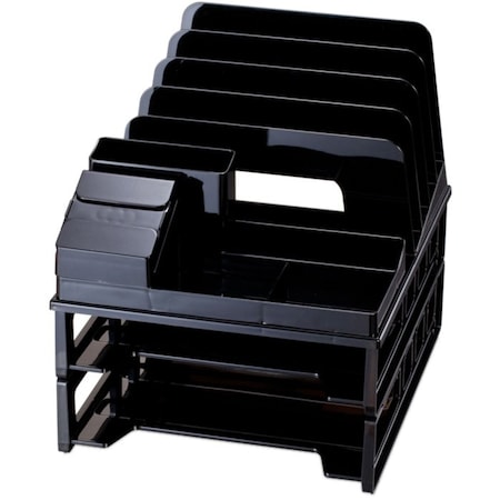 Officemate Letter Tray, Black, Plastic, 10 3/4 in W, 9 in L, 11 3/4 in H, 12.8" D, 7 Number of Compartments 22132